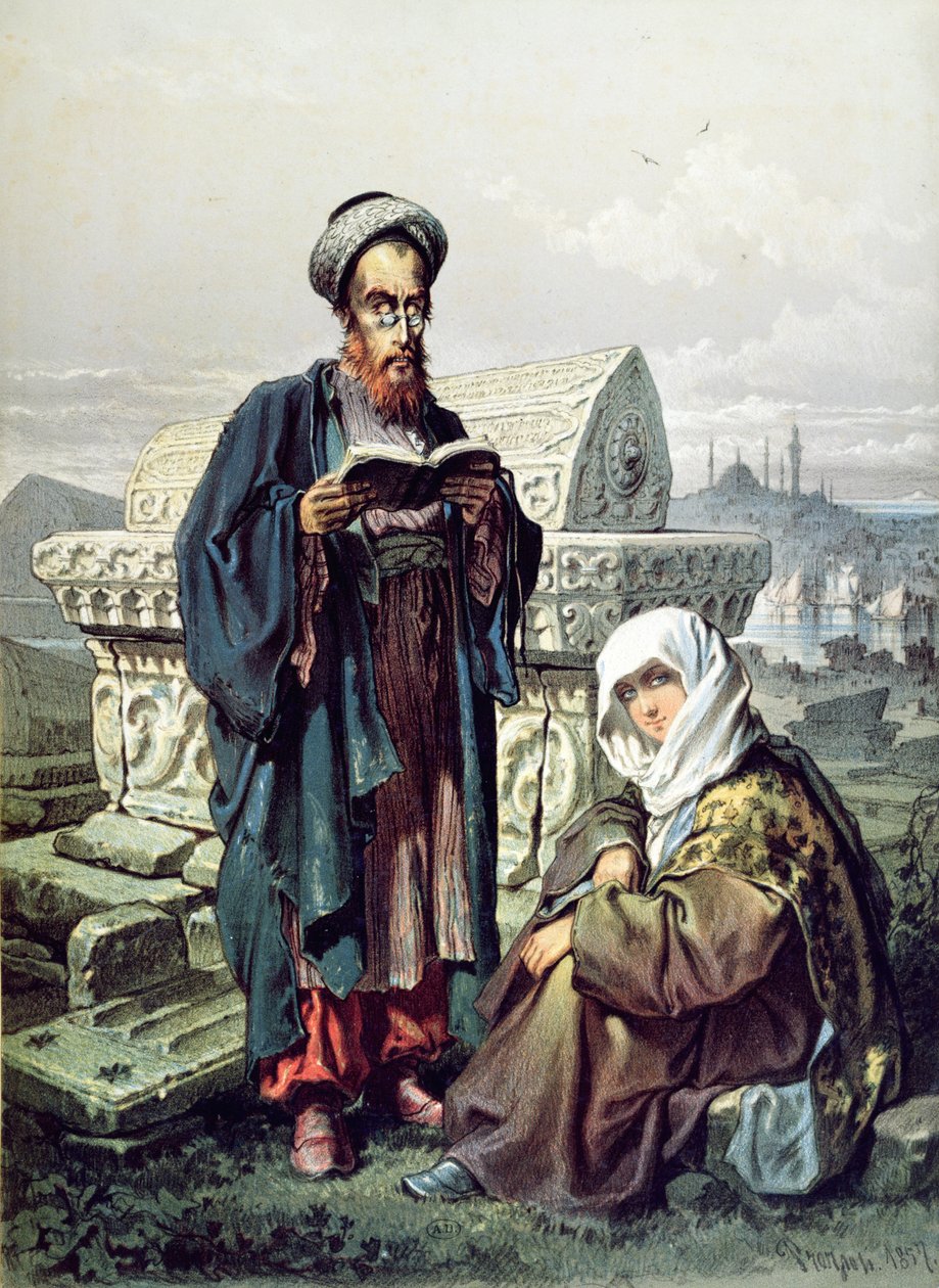 Um casal judeu em um cemitério em Constantinopla, 1857 de French School
