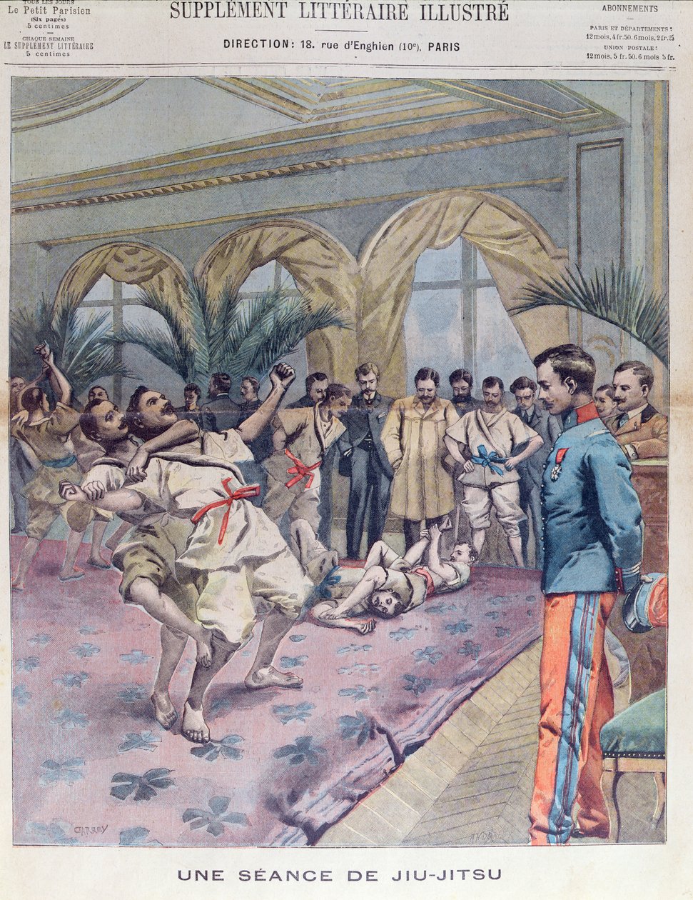 Sessão de Jiu-Jitsu na França, ilustração de The Little Parisian, 1905 de French School