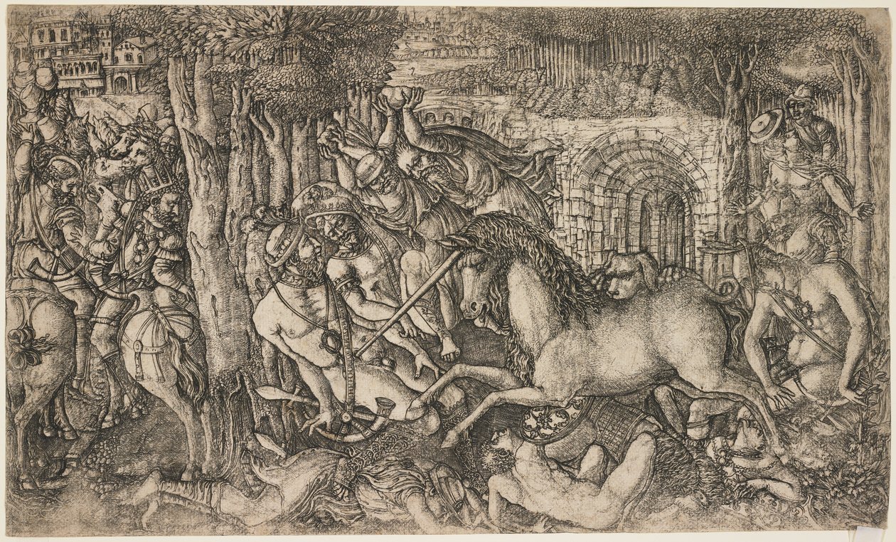 Um rei perseguido por um unicórnio, c.1547 de French School