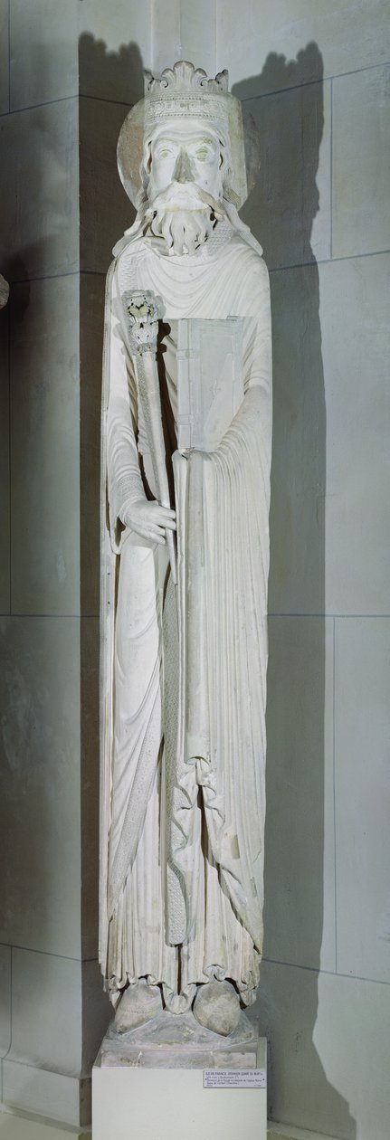 Um rei, possivelmente Salomão, da fachada oeste de Notre-Dame de Corbeil, Essonne de French School