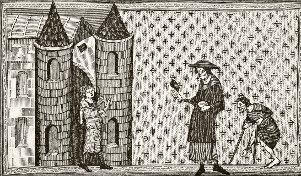A Leper House, de "Ciência e Literatura na Idade Média" por Paul Lacroix (1806-84) publicou Londres em 1878 de French School