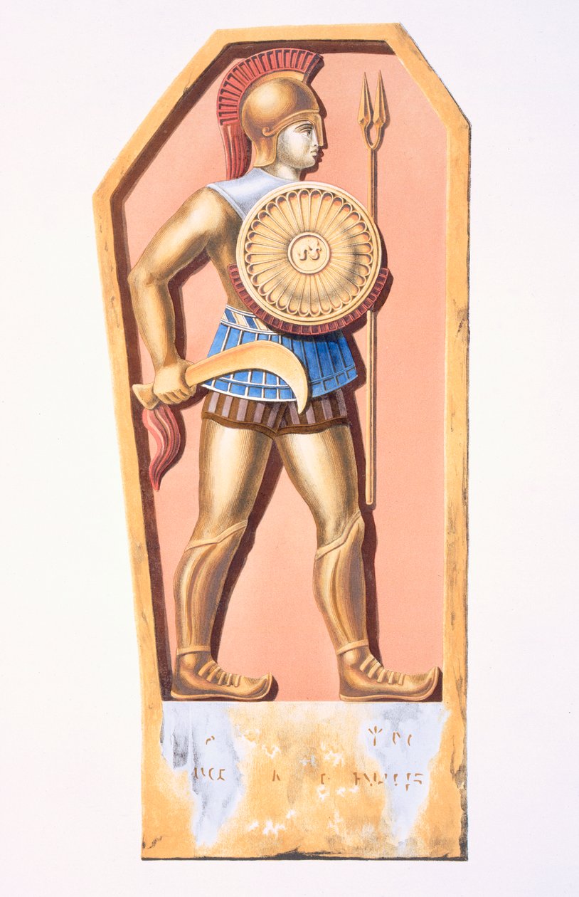 Um soldado licaônico, cópia de uma lápide de uma colônia em Konya, Turquia, da descrição da Ásia Menor feita por ordem do governo francês de 1833-37 por Charles Texier, publicado em 1847, Paris de French School