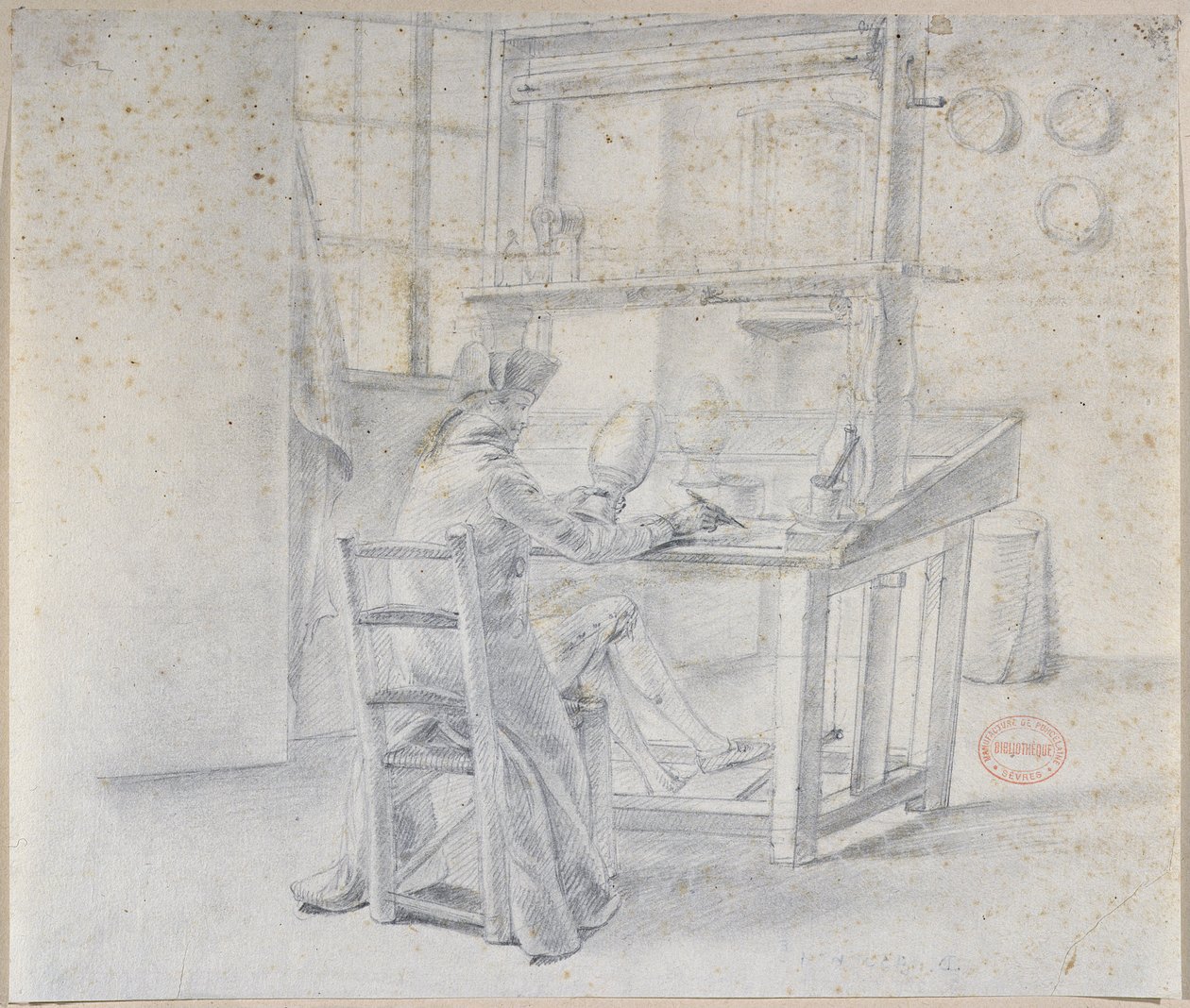 Um pintor de porcelana na Fábrica Sevres, c.1780 de French School