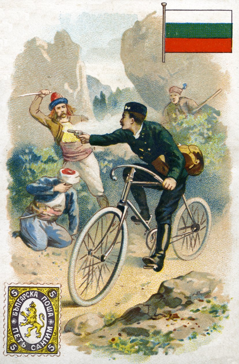 Um carteiro na Bulgária lutando contra ladrões, final do século XIX de French School