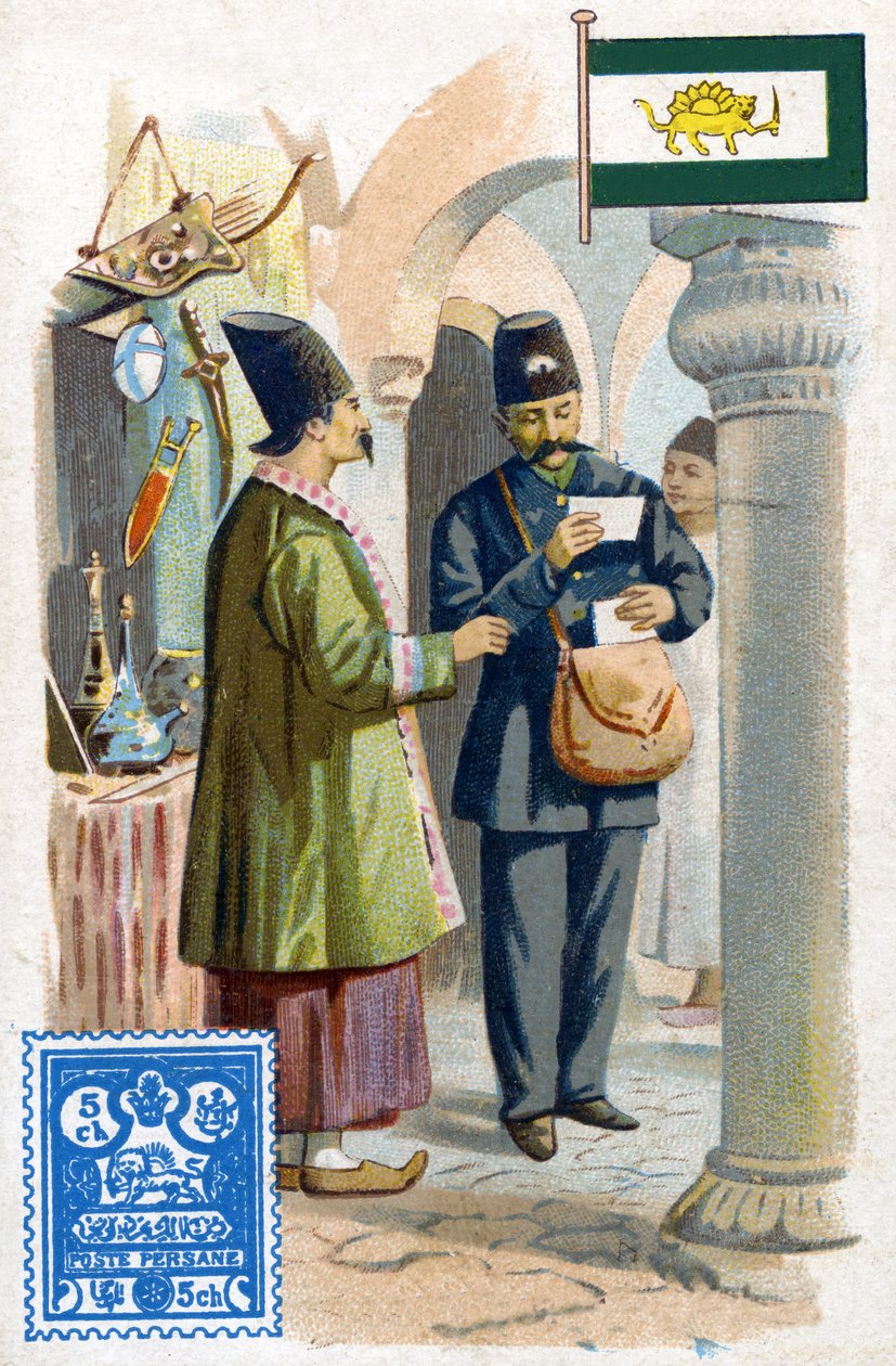 Um carteiro na Pérsia entregando correspondência, final do século XIX de French School