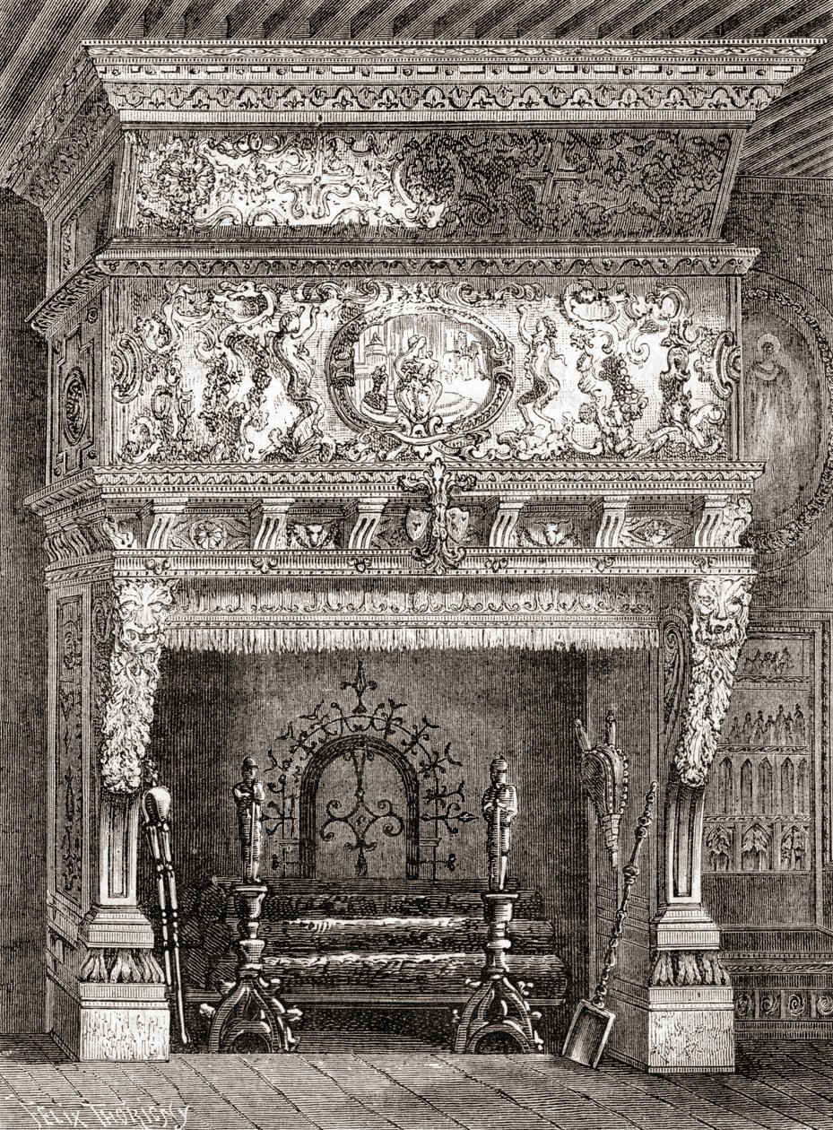 Uma lareira renascentista no Museu Cluny, Paris, França, de 