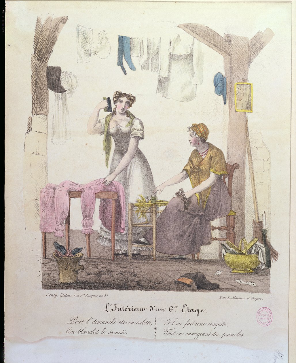 Um quarto no sexto andar, gravado por Montoux e Cheyere, 1830 de French School
