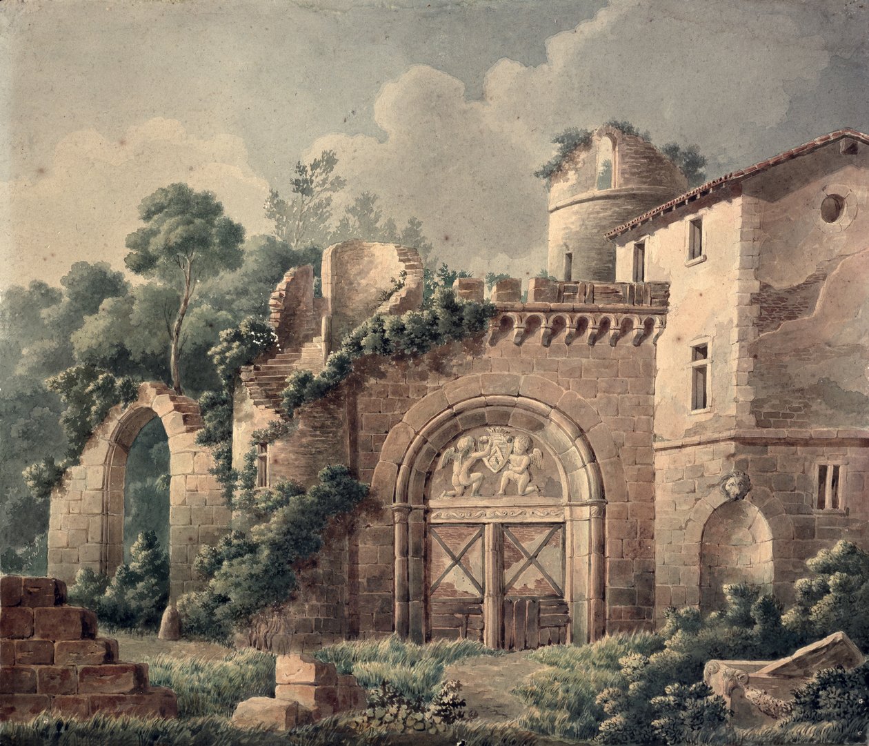 Um Castelo Arruinado, c.1820 (wc no papel) de French School
