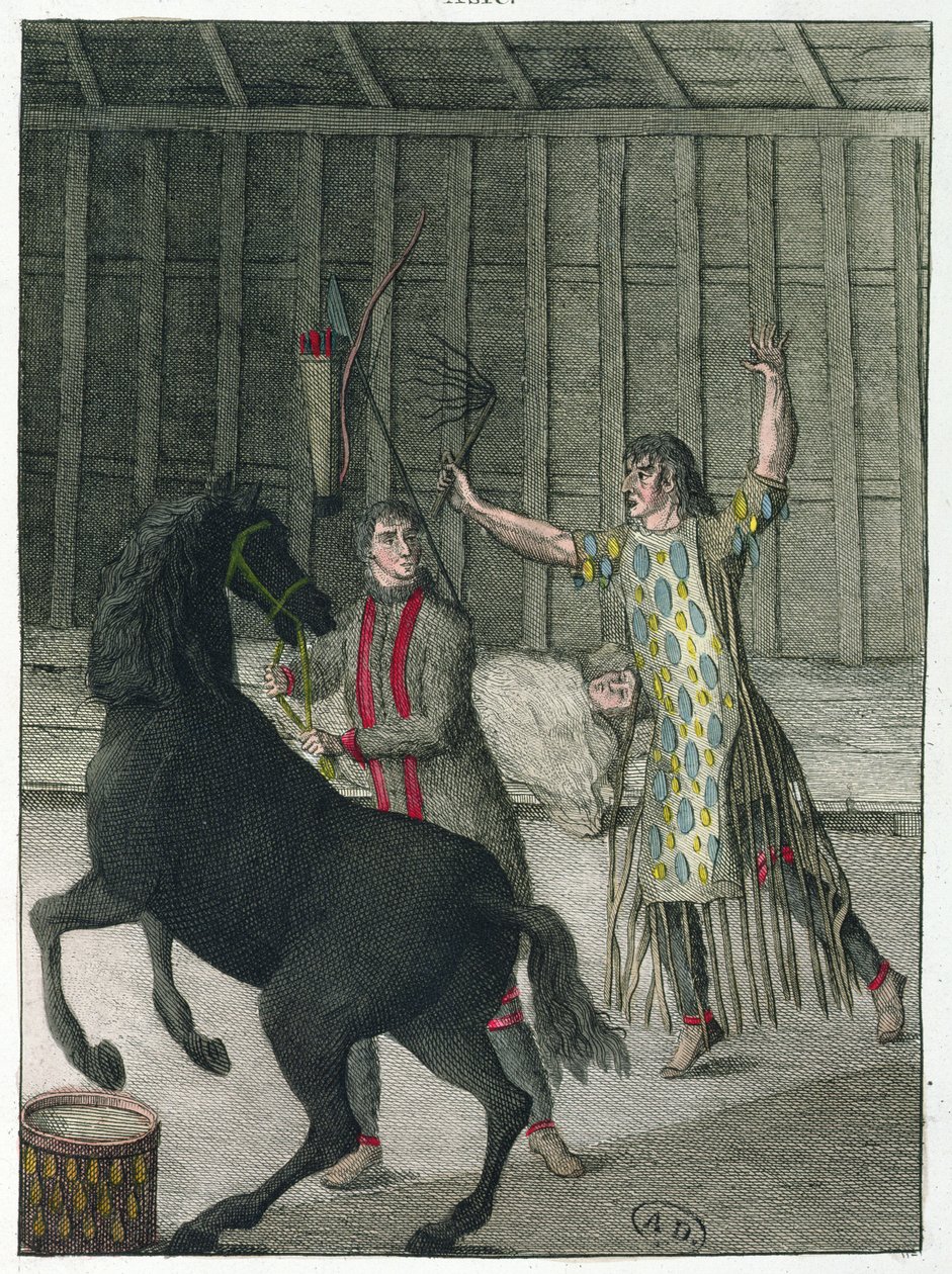 Um Xamã Banindo os Espíritos Malignos de uma Pessoa Doente, Sibéria, c.1811 de French School