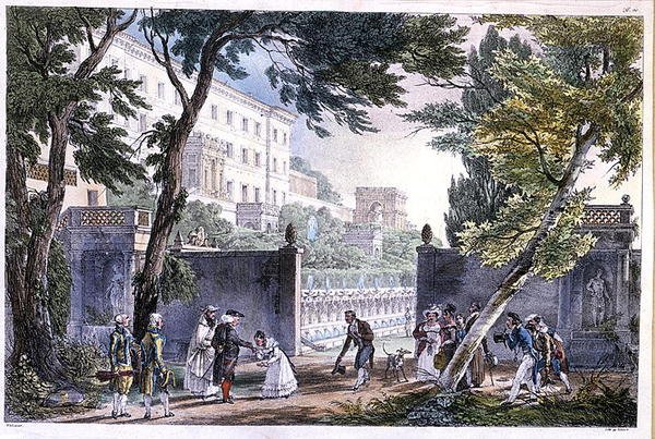 Uma vila em Roma, gravada por Villain, c.1820 (cor litho) de French School