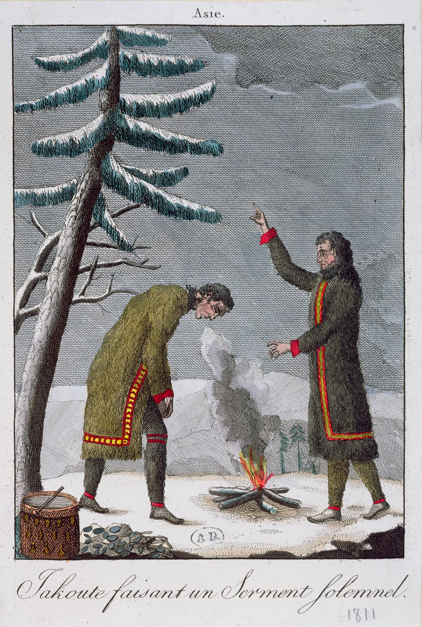 Um homem Yakut fazendo um juramento solene, 1811 de French School