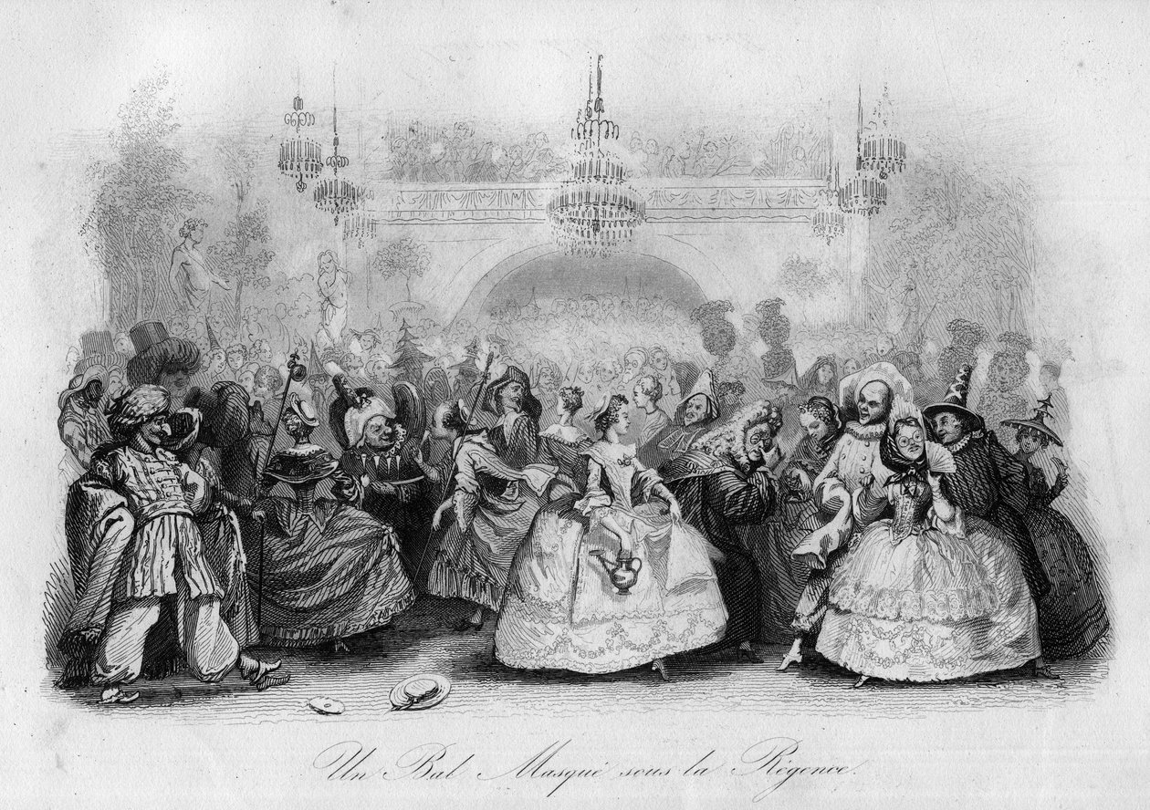 Uma máscara esférica sob a regência ("The Carnival" canção de Marc-Antoine Madeleine Desaugiers) de French School