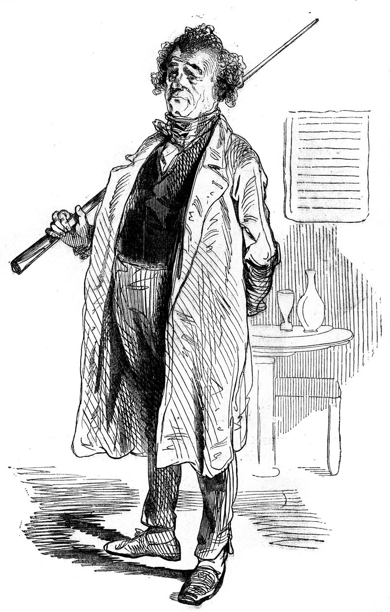 Um jogador de bilhar no Estaminet du Cheval Blanc em Paris no século XIX - Gravura em "Tableau-de-Paris" de Edmond Texier 1852 de French School