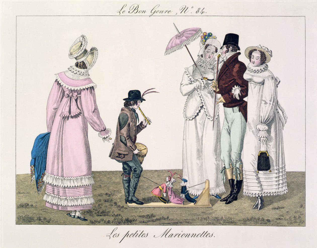 Um menino divertido com bonecos de dança, placa 84 de le Bon Genre, c.1810 (gravura a cores) de French School