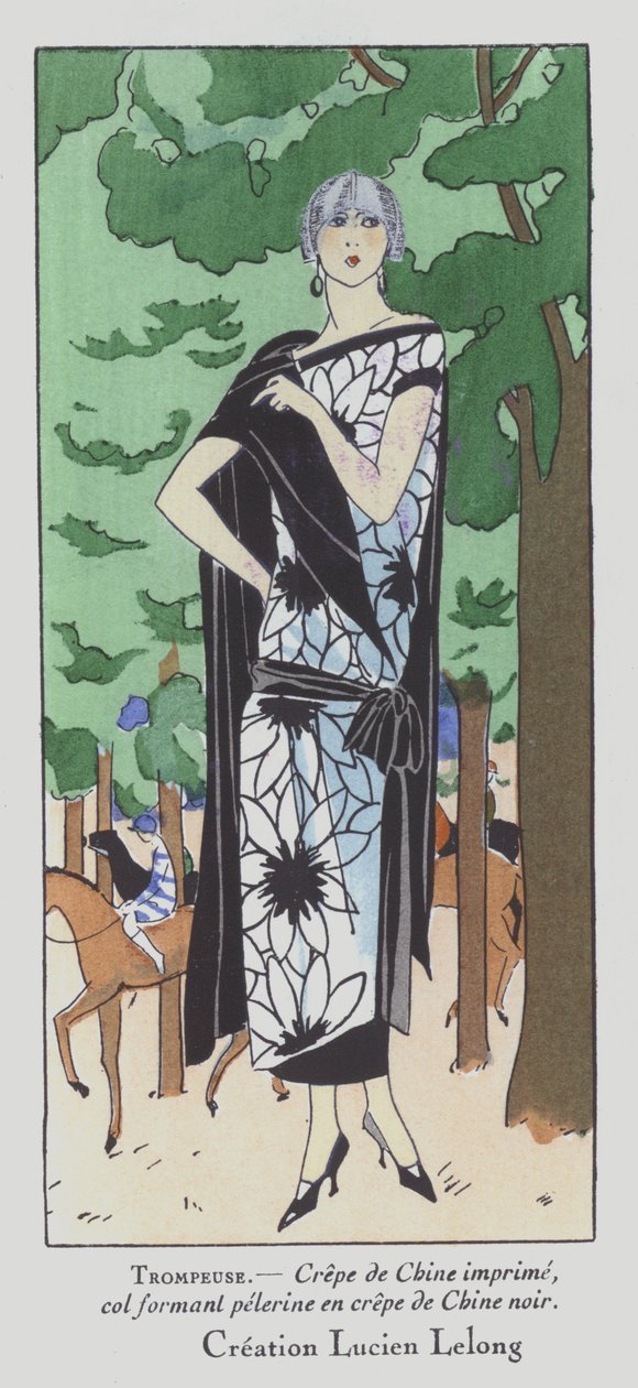 Um dia nas corridas - a moda feminina dos anos 20 do estilista Lucien Lelong (litografia a cores) de French School