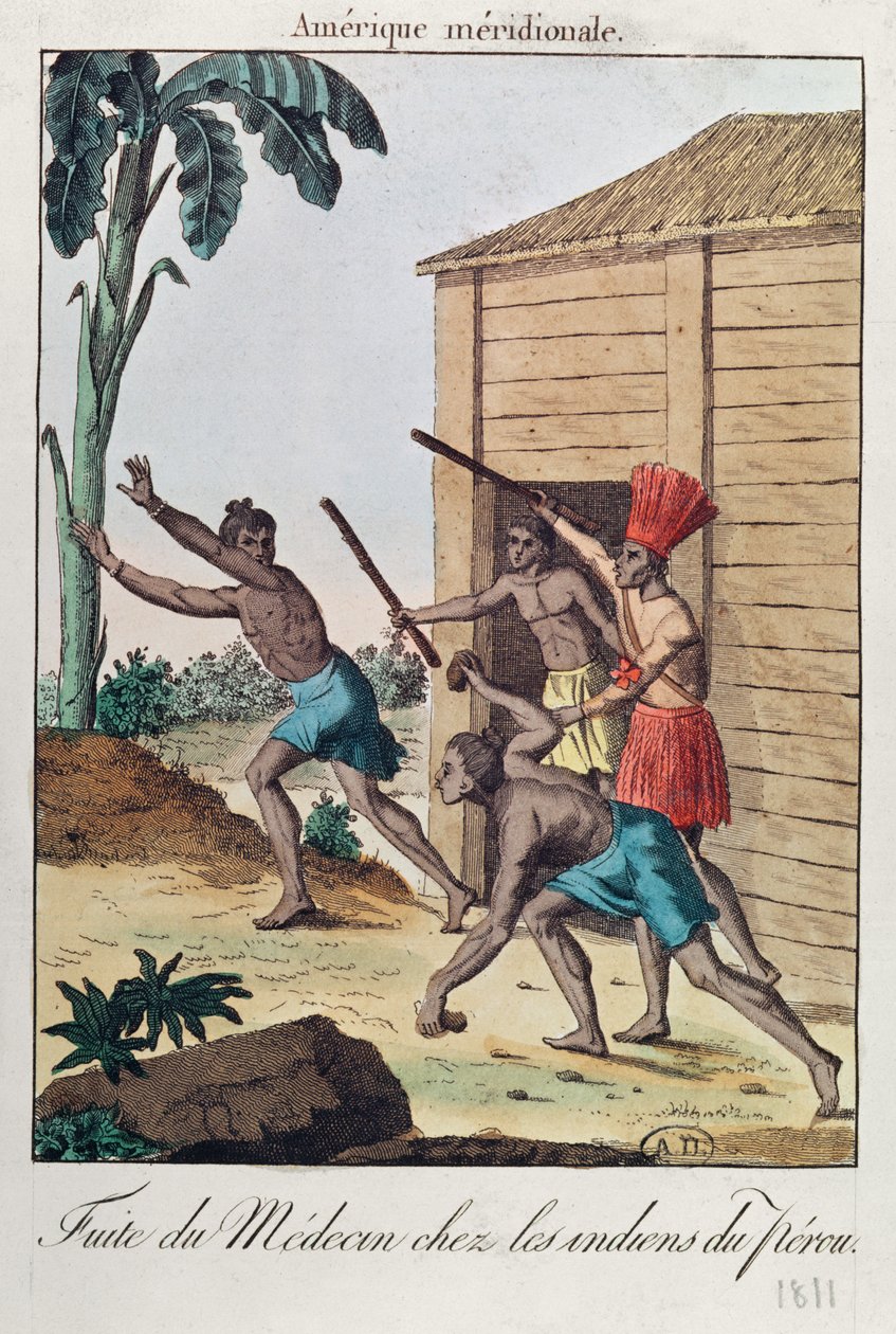 Um médico fugindo de índios peruanos, 1811 de French School