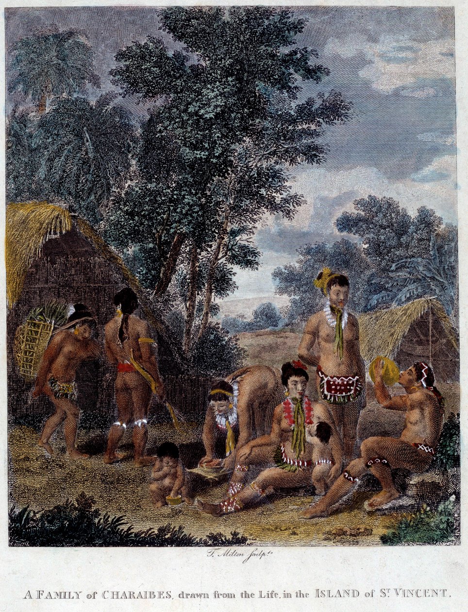 Uma família de índios Karibs da ilha de São Vicente, nas Índias Ocidentais Gravura do século XIX Museu de Belas Artes de Chartres de French School