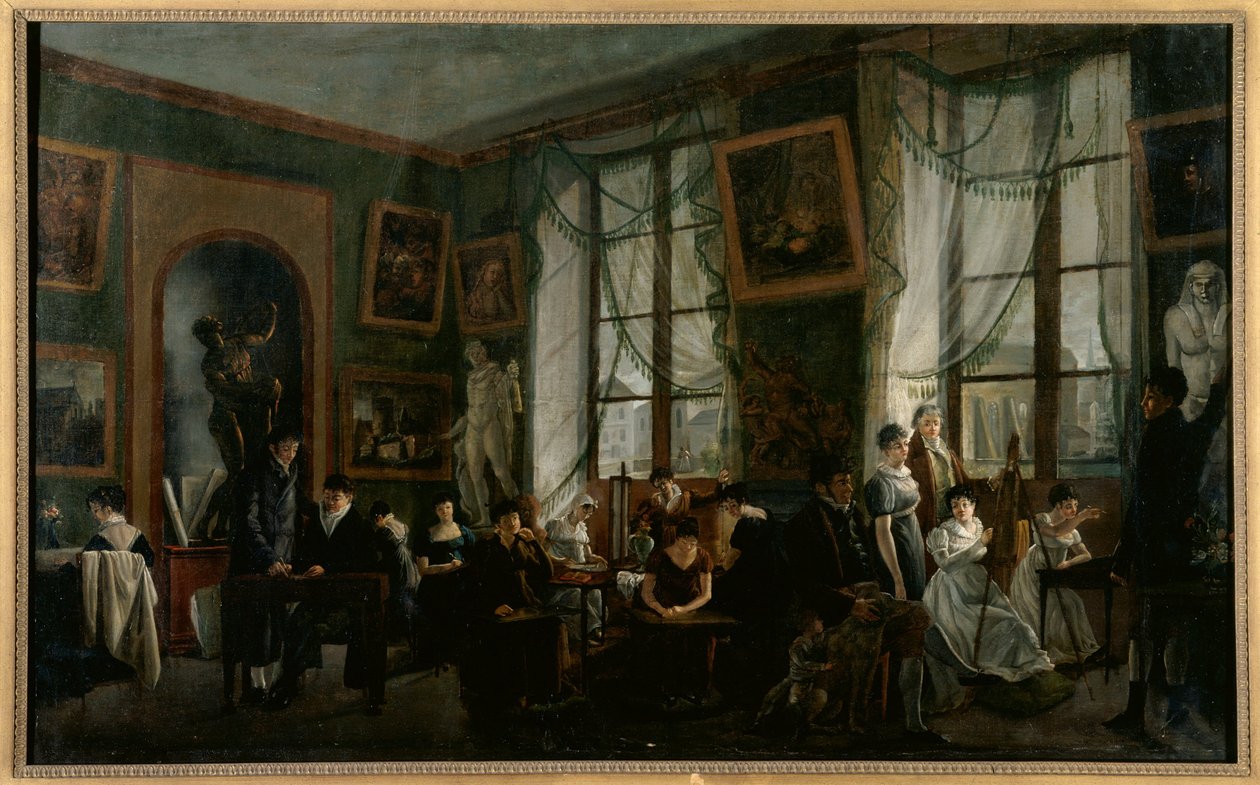 Uma mulher numa aula de desenho, cerca de 1810, cerca de 1810 (óleo sobre tela) de French School