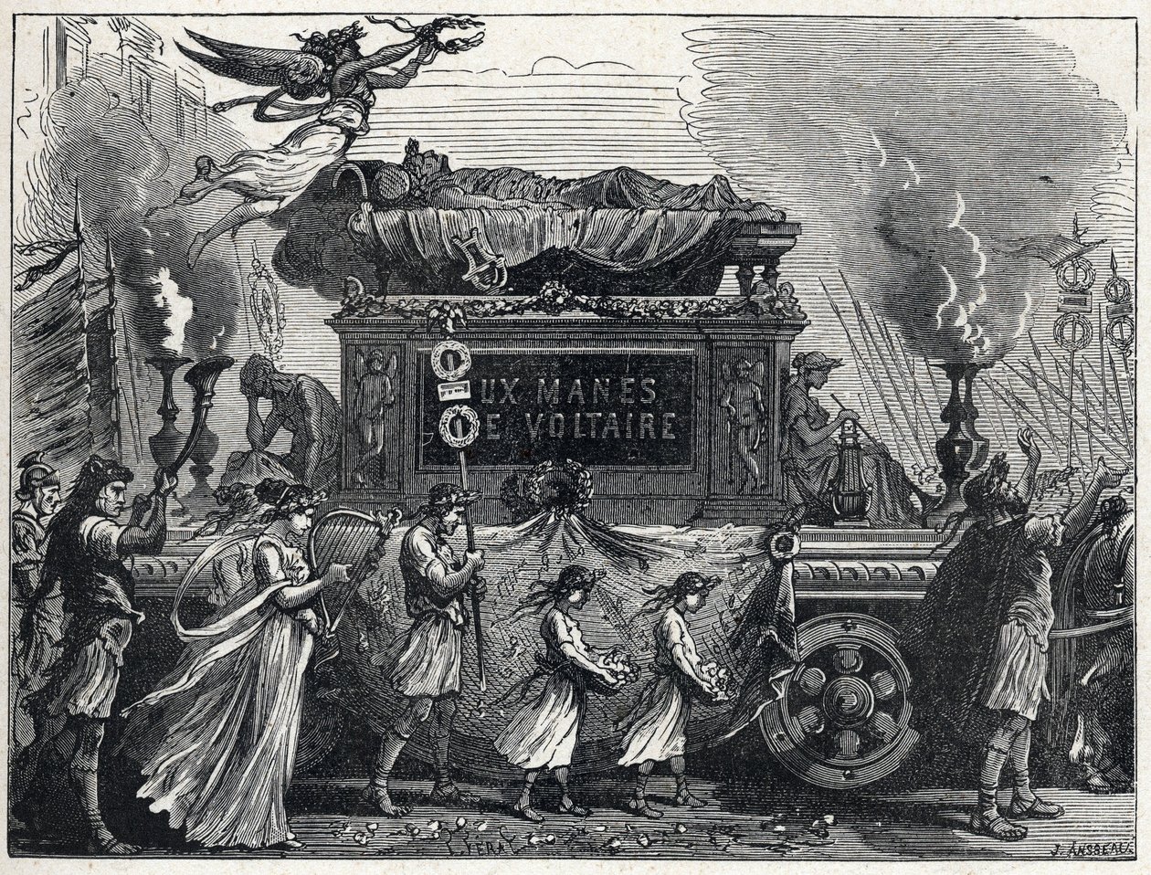 Um tanque funebre carregando o corpo de Voltaire (François Marie Arouet de French School