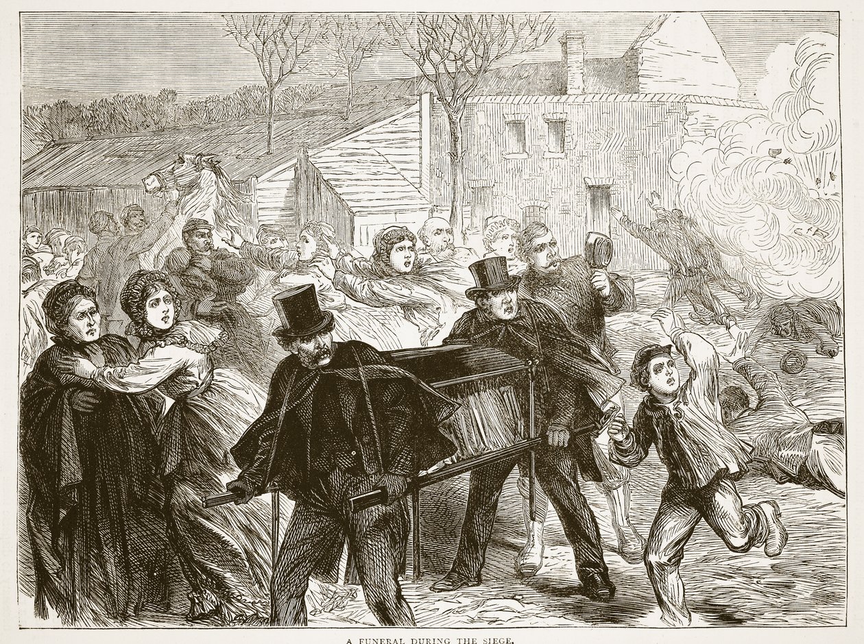 Um funeral durante o cerco, março de 1871, ilustração da história de Cassells da guerra entre a França e a Alemanha, 1870-1871 de French School