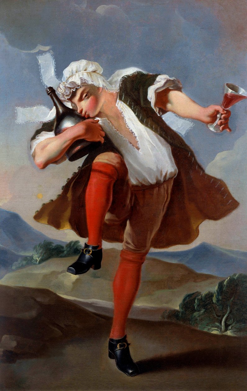 Um bom sinal de negociante de vinho. Pintura anónima por volta de 1760. Sol. 0,98x0,66 m Paris, Musee Carnavalet - A La Bonne Bottle. Placa de sinalização de um comerciante de vinhos. Pintura anónima por volta de 1760. 0,98 x 0,66 m. Museu Carnavalet, Pari de French School