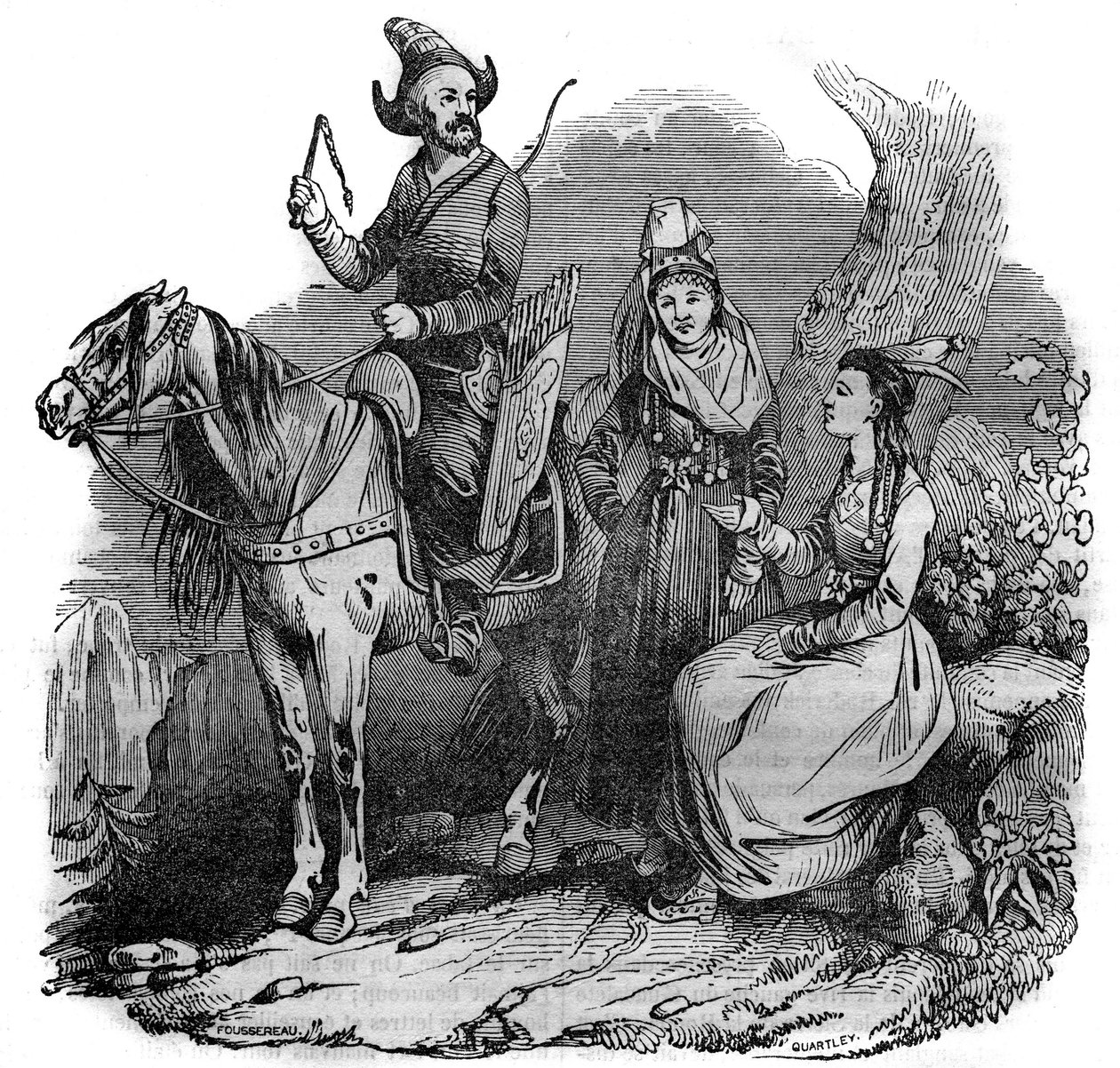 Um grupo de cossacos quirguizes (quirguizes) em traje tradicional. Em "A pitoresca loja" 1835 de French School