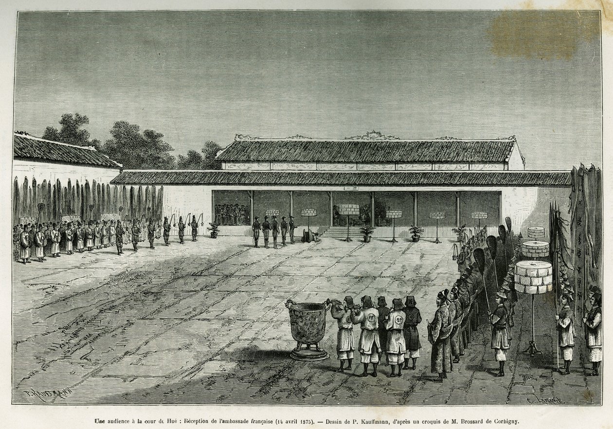 Uma audiência na corte de Hue (Vietnã), recepção da embaixada da França, 14 de abril de French School