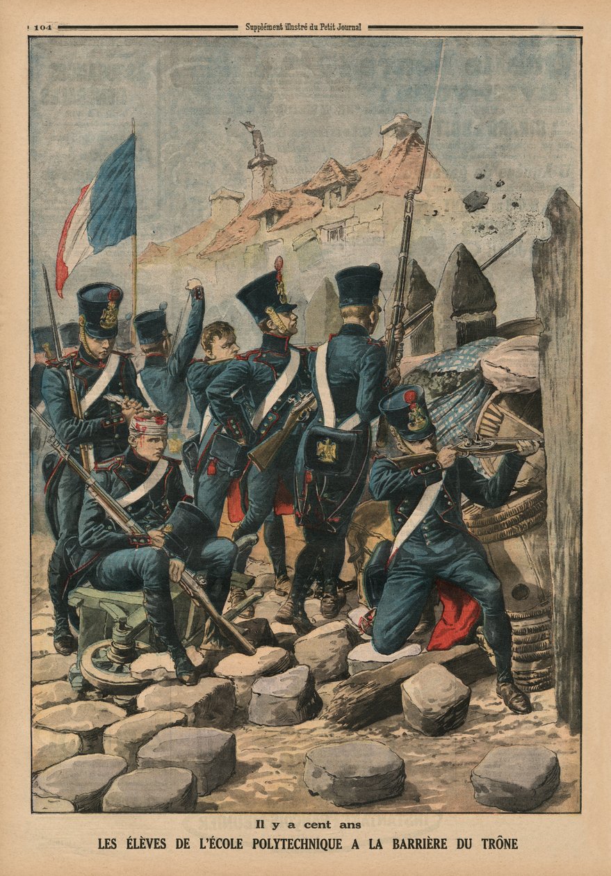Cem anos atrás, os alunos da École Polytechnique no Barriere du Trone, ilustração da capa do "Le Petit Journal", suplemento ilustrado, 29 de março de 1914 de French School