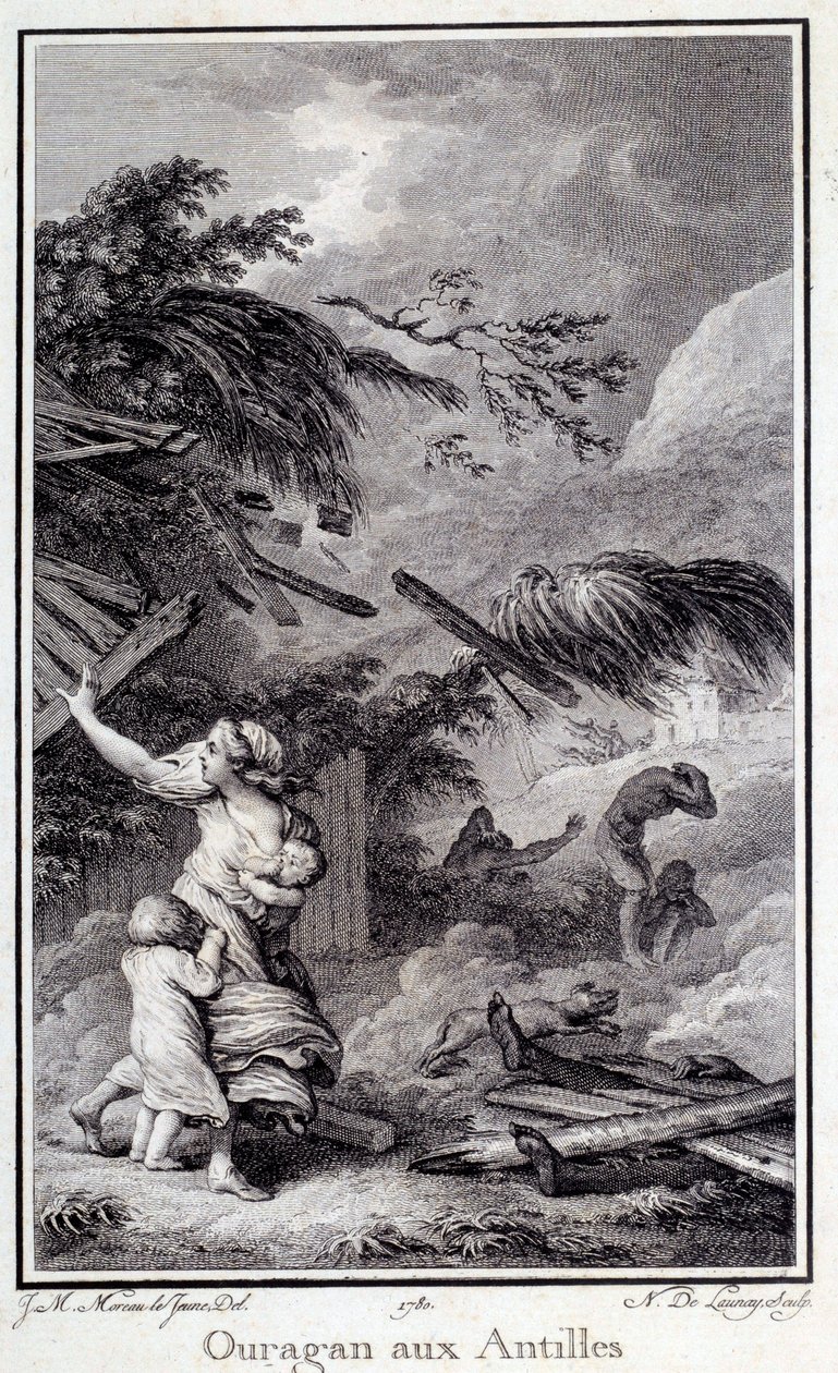 Um furacão nas Índias Ocidentais. Gravura de 1780 Chartres, Museu de Belas Artes de French School