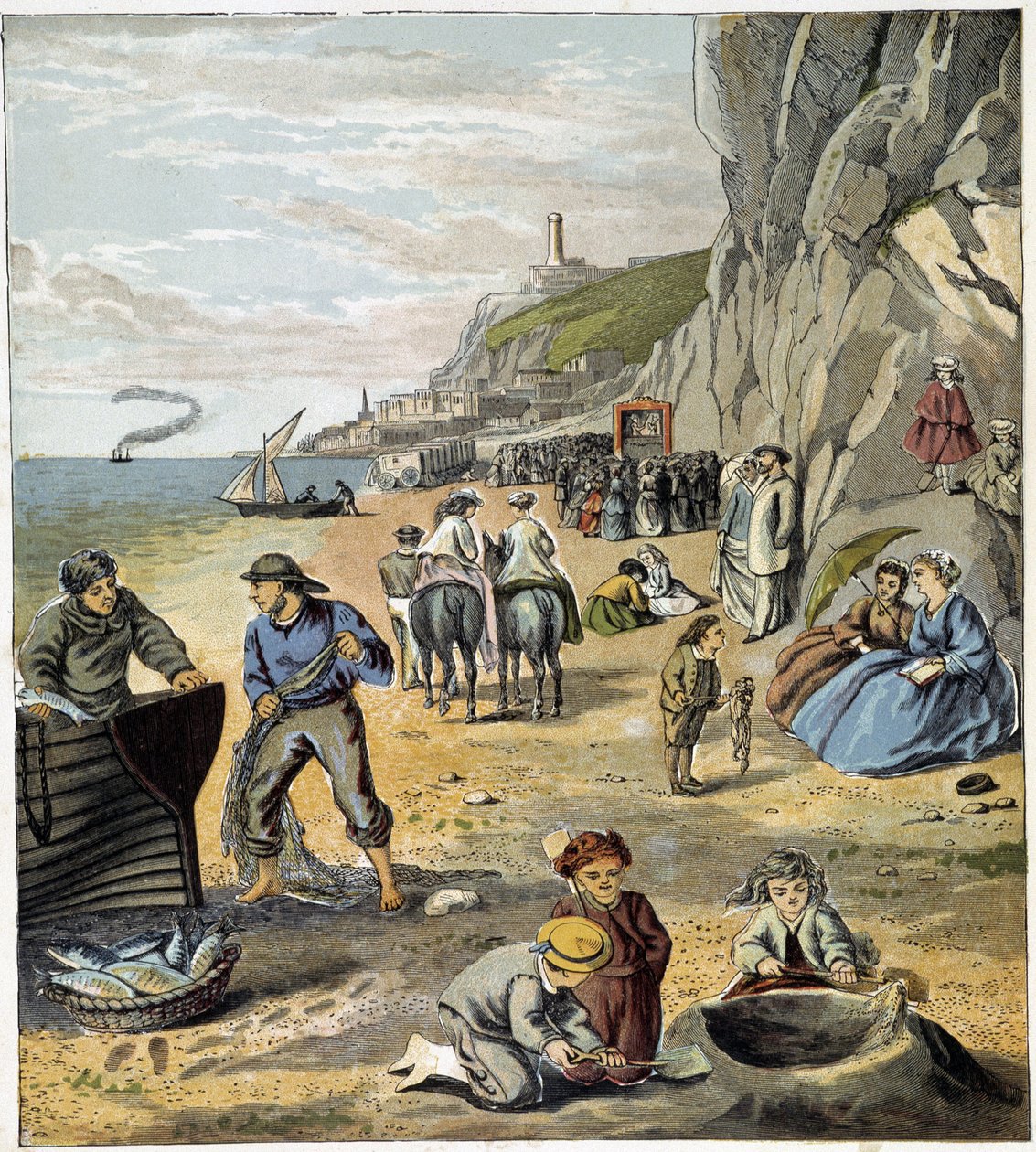 Na praia - em "Store des petits enfants: en vacances", ed. Hachette, n.d., c.1900 de French School