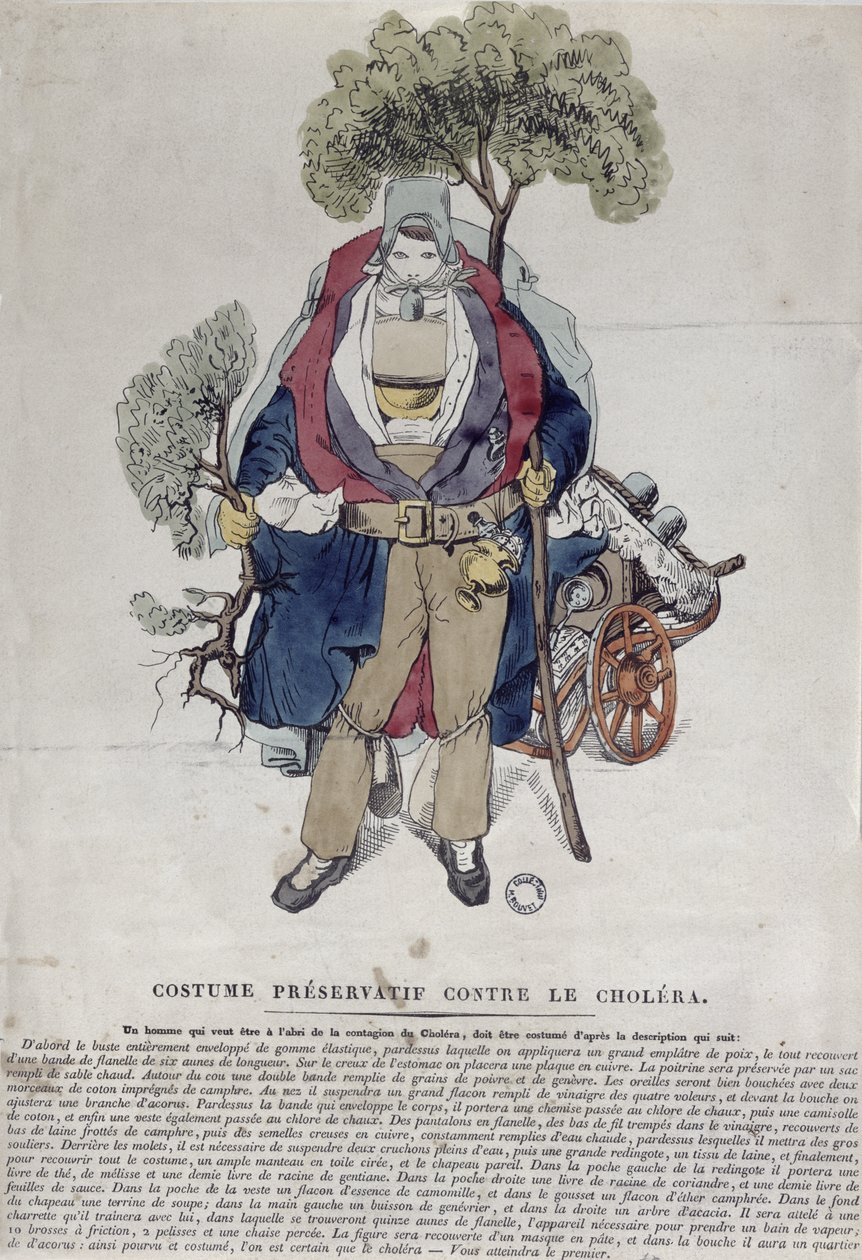 Um homem protegido contra a cólera, c.1831 de French School