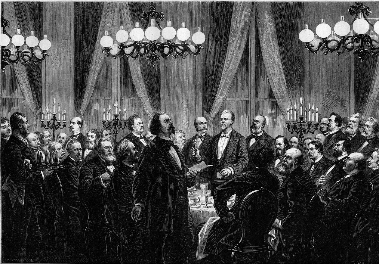 Um encontro da "Societe du Caveau" em 1879, onde as personalidades da cena se reúnem para um jantar de canto onde cada uma compõe canções. A cantora Duprez, Clairville (Louis François Nicolaie de French School