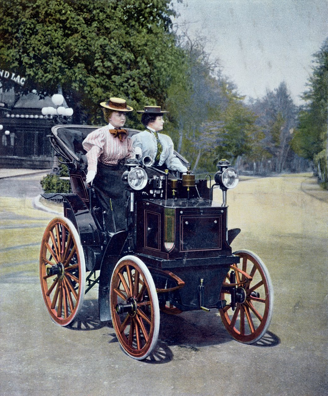 Panhard Levassor Phaeton, movido a gasolina, com alça de partida, 1896 (foto bw colorida) de French School