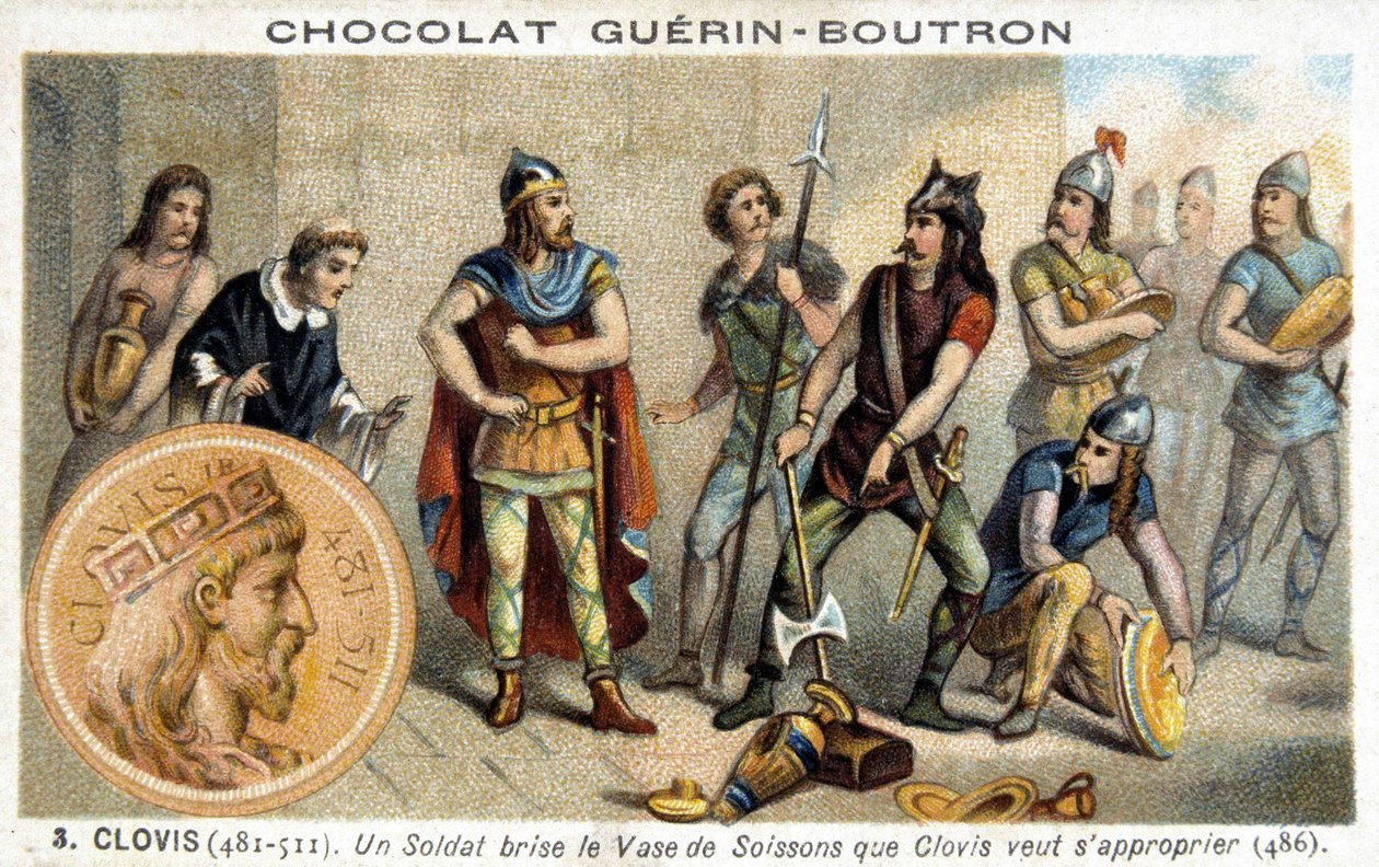 Um soldado quebra o vaso de Soissons que Clovis quer possuir, 486 de French School