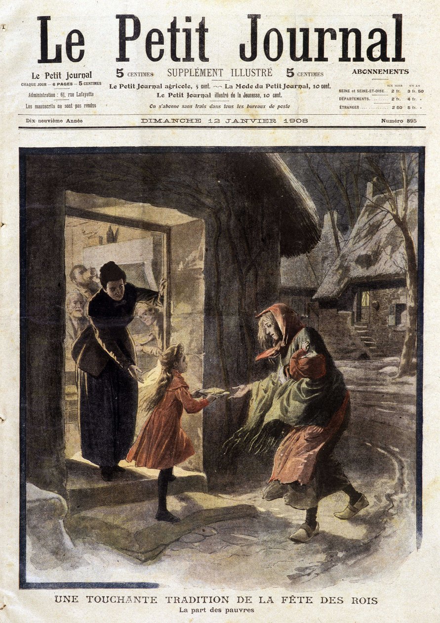 Uma tradição tocante da festa dos reis: a parte dos pobres - no "Le Petit Journal" de 12/01/1908 (gravura) de French School