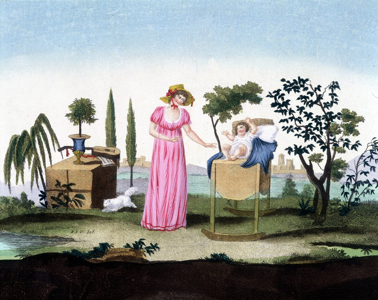 Uma jovem mãe com o seu recém-nascido. Arte deco. 1810 aproximadamente. de French School