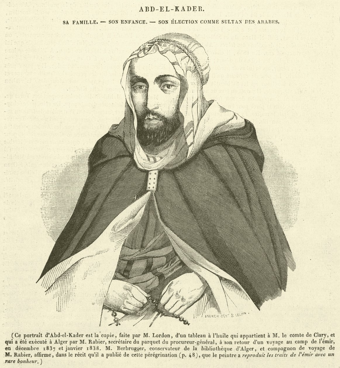 Abd-el-Kader, a sua família, a sua infância, a sua eleição como Sultão dos Árabes (gravura) de French School