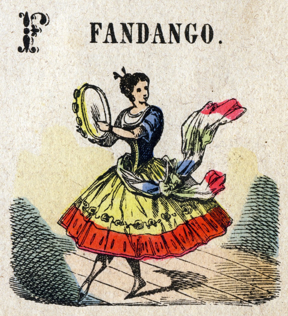 Abecedário. Carta F como Fandango. Pequeno alfabeto enciclopédico, série popular. Imagem epinal, final do século XIX. de French School