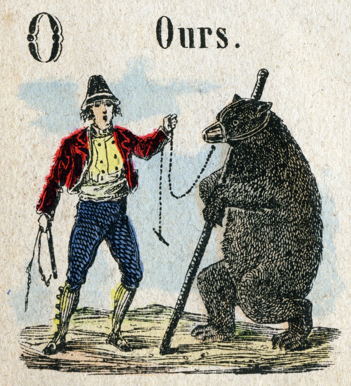 Abecedário. Carta O como um relógio de ursos. Pequeno alfabeto enciclopédico, série popular. Imagem epinal, final do século XIX. de French School