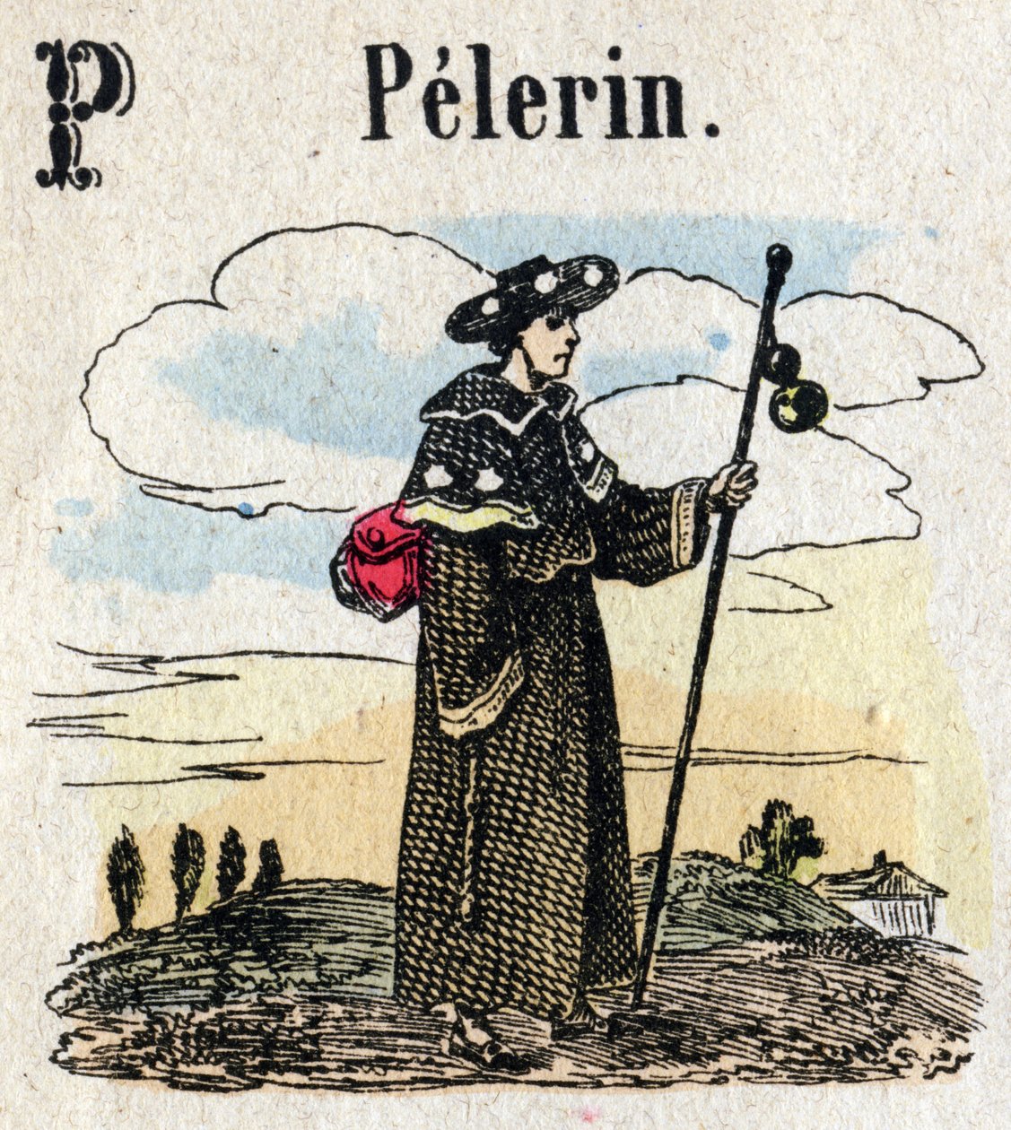Abecedário. Carta P como Pelerin. Pequeno alfabeto enciclopédico, série popular. Imagem epinal, final do século XIX. de French School