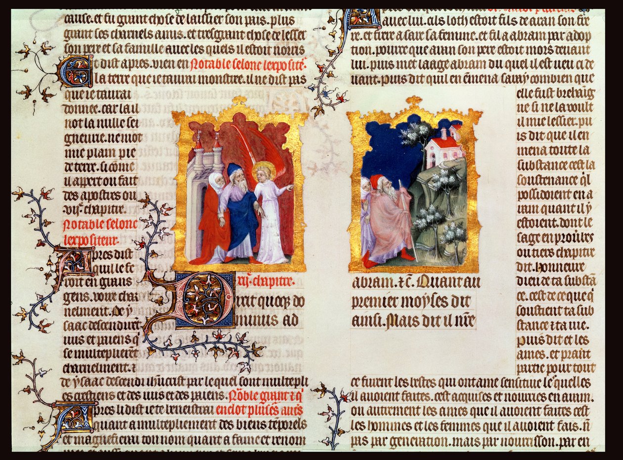 Abraão e Sara deixam Ur dos Caldeus para Canaã, da Bíblia de Jean de Sy, c.1355 de French School