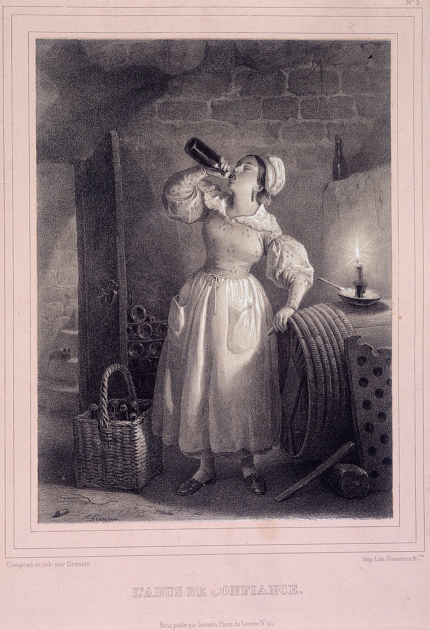 Abuso de confiança (vinho de consumo doméstico na adega) - litografia de French School