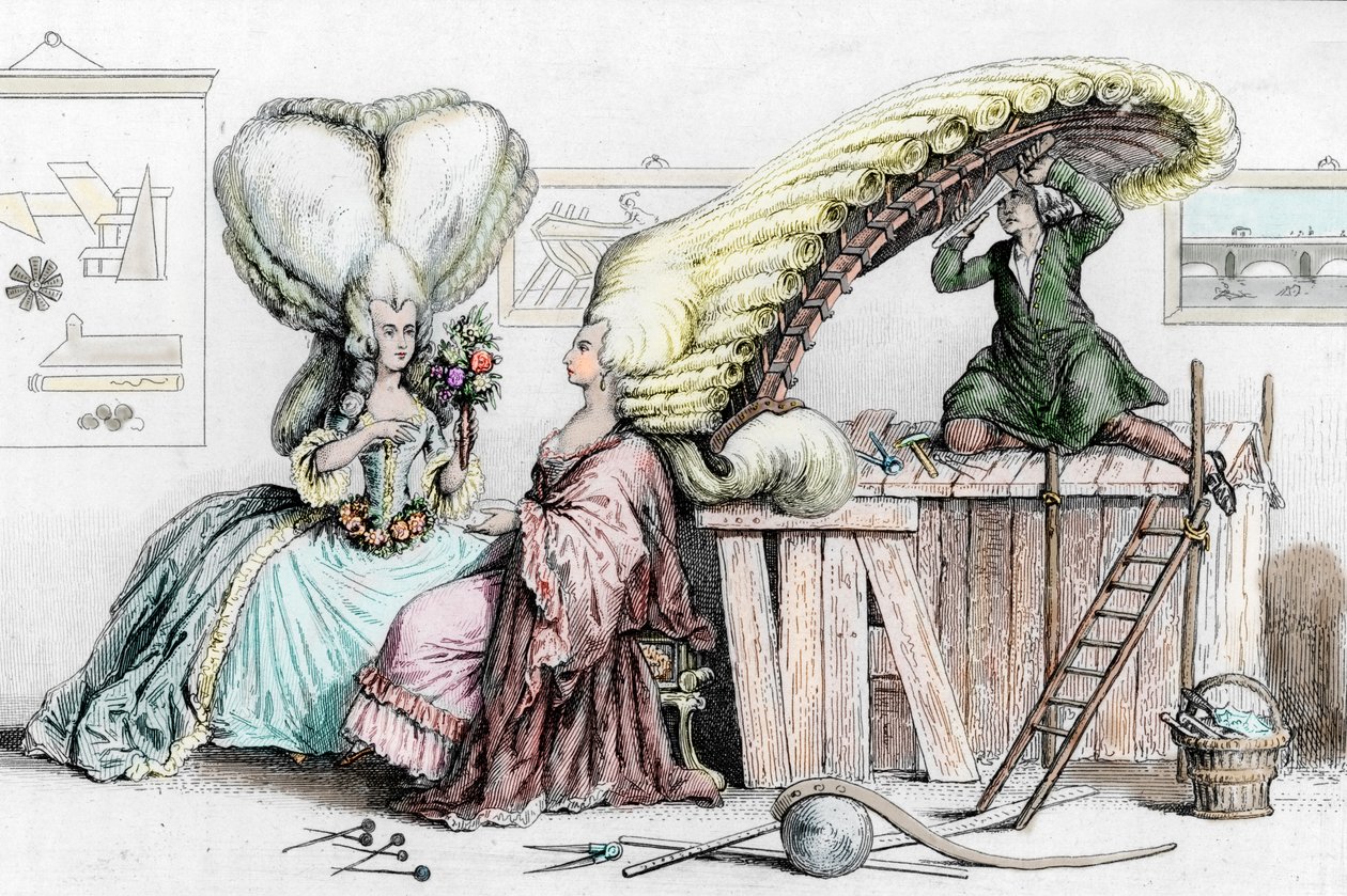 Academia de Cabeleireiros, Rue de Coiffure, ilustração de "Histoire Musee de la Republique Francaise" de Challamel de French School