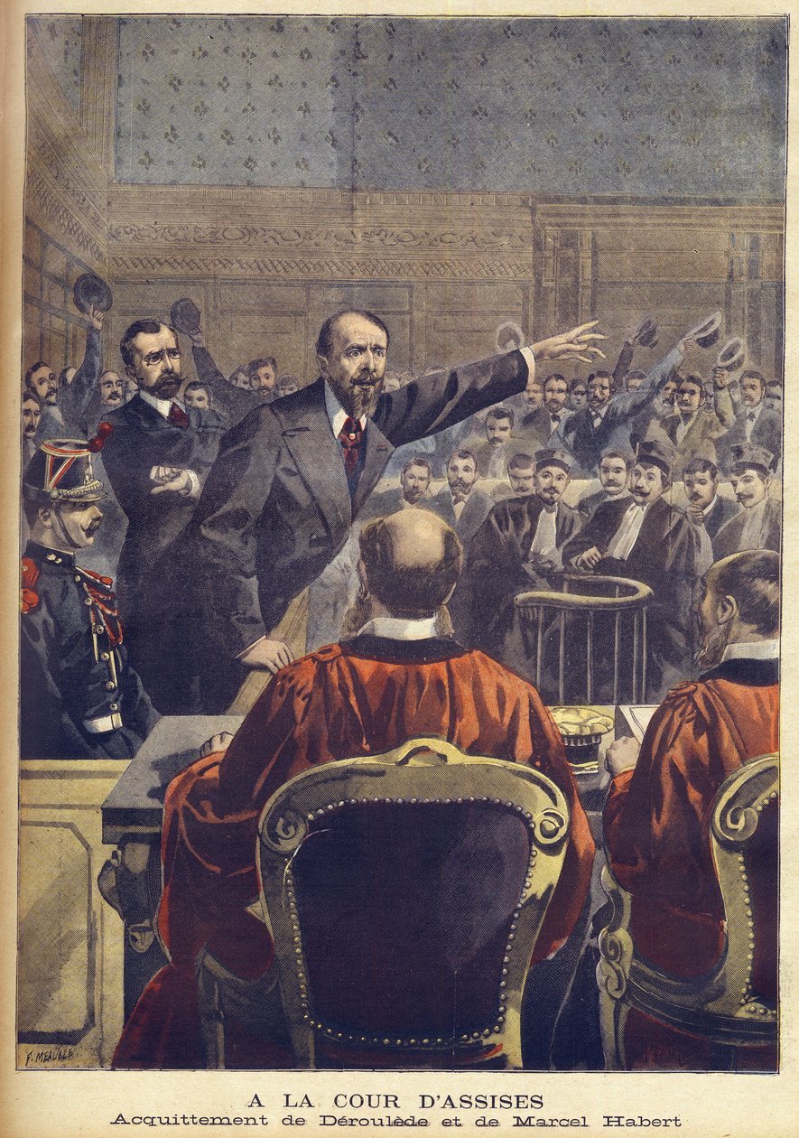 Aquisição de Paul Deroulede e Marcel Habert na Corte de Assis de Paris, no "Le Petit journal", junho de 1899 (gravura) de French School