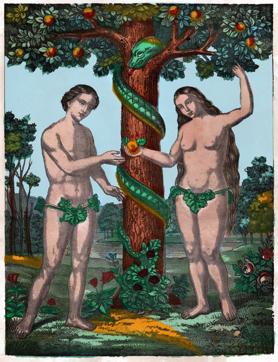 Adão e Eva. (gravura, cerca de 1880) de French School