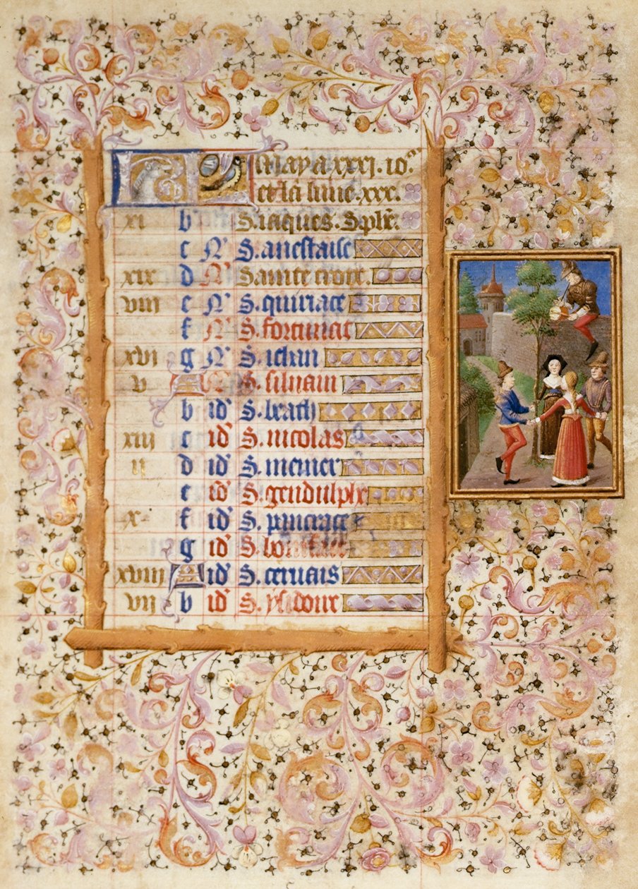 Add.25695 Fol.5 Página de calendário para maio, de um livro de horas (pergaminho) de French School