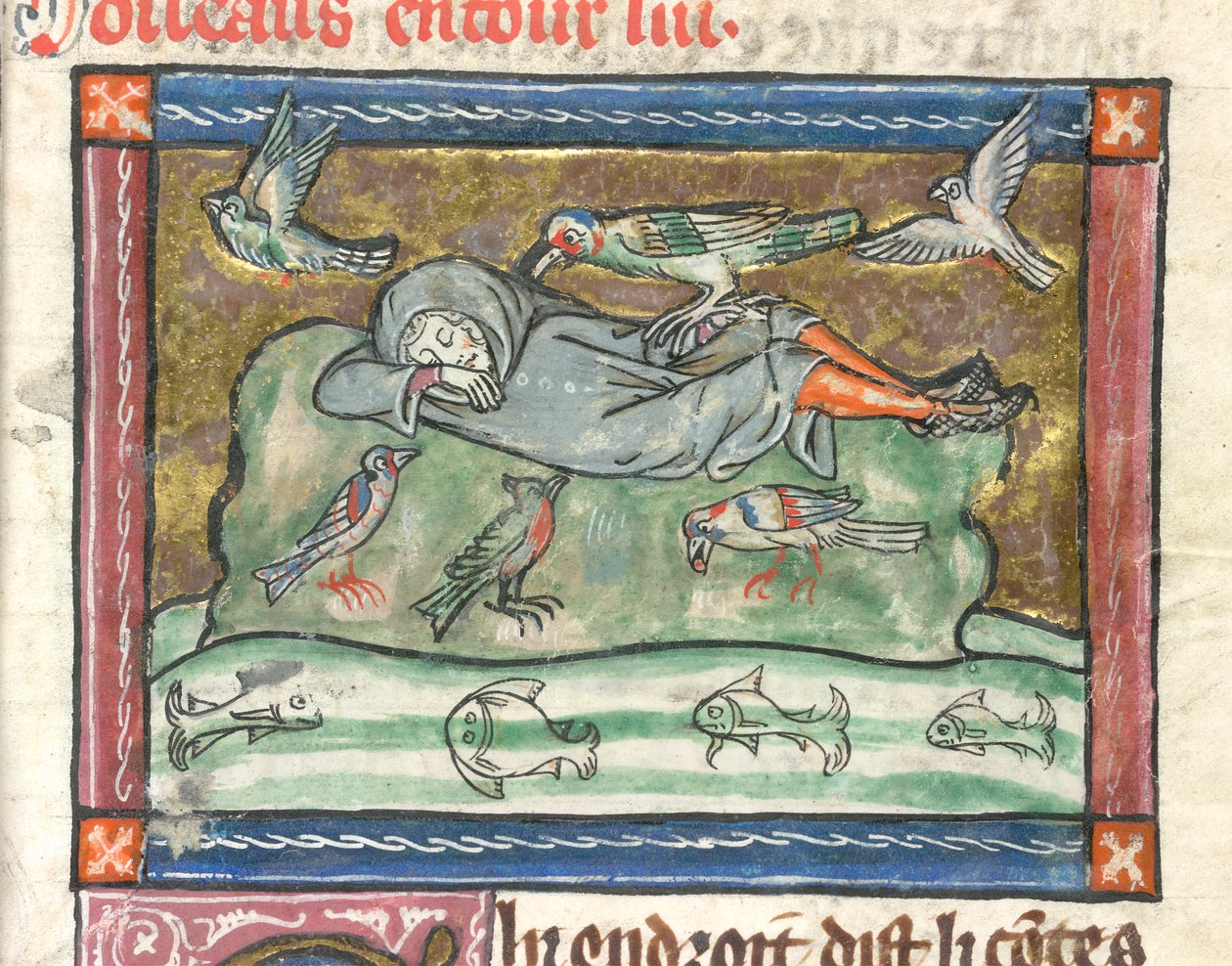 Adicionar. 10292, f.29 Um homem adormecido rodeado de pássaros, ilustração de 