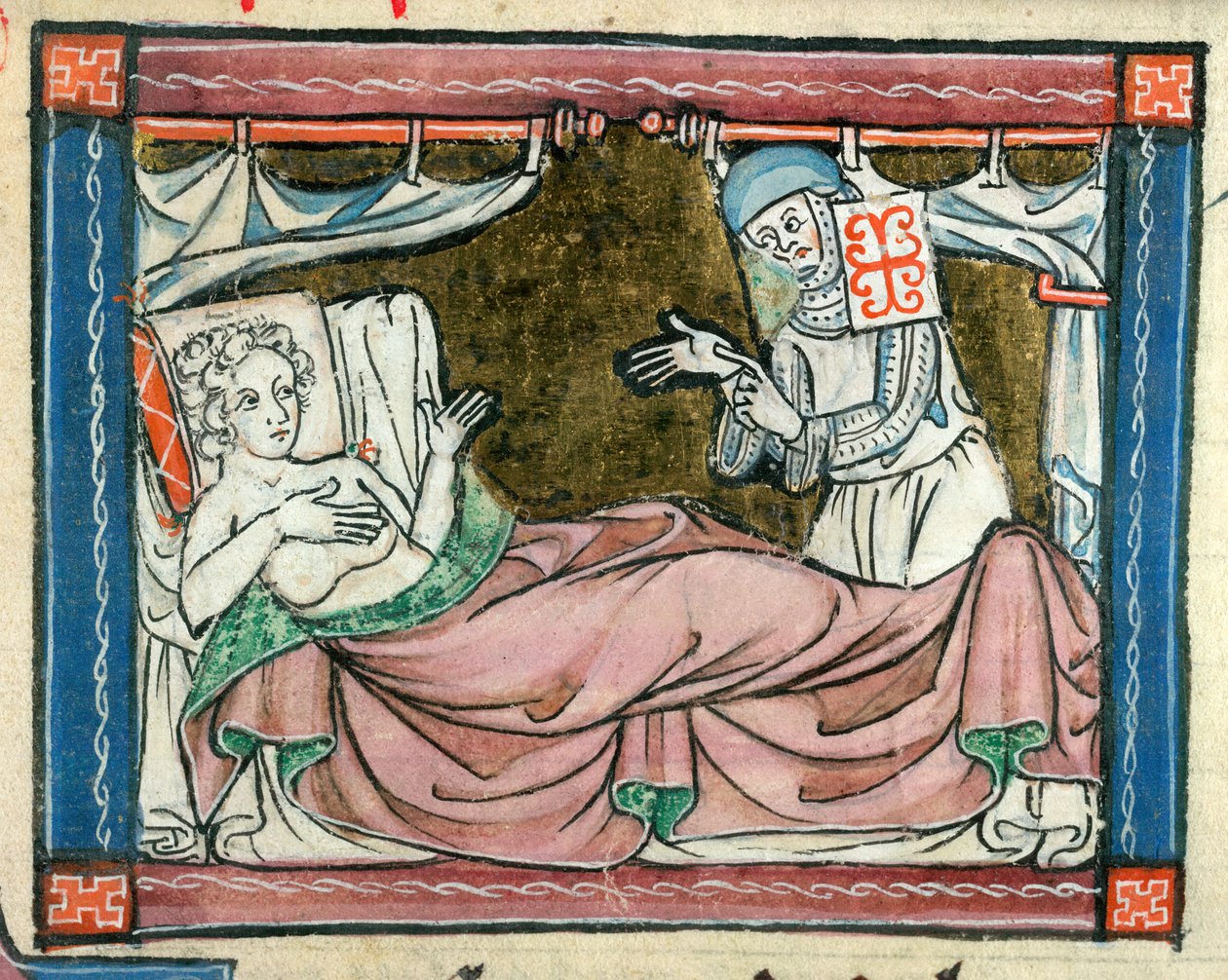 Adicionar. 10293, f.107 Uma mulher na cama atendida por uma freira, ilustração de 