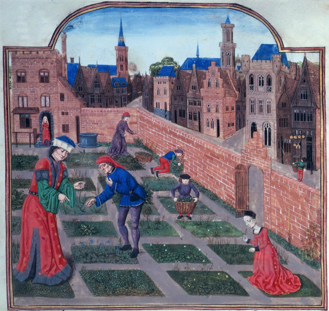 Acrescentar 19720 fol.165 Um jardim de ervas muradas numa cidade, de Livre des profits ruraux de Piero de Crescenzi de Bolonha (1230-1320/1) no final do século XV (vellum) de French School