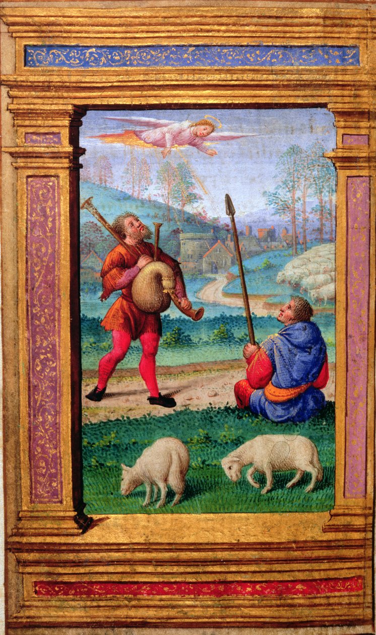Adicionar 35214 f.57v Anunciação aos pastores, de um Livro de Horas, Paris de French School